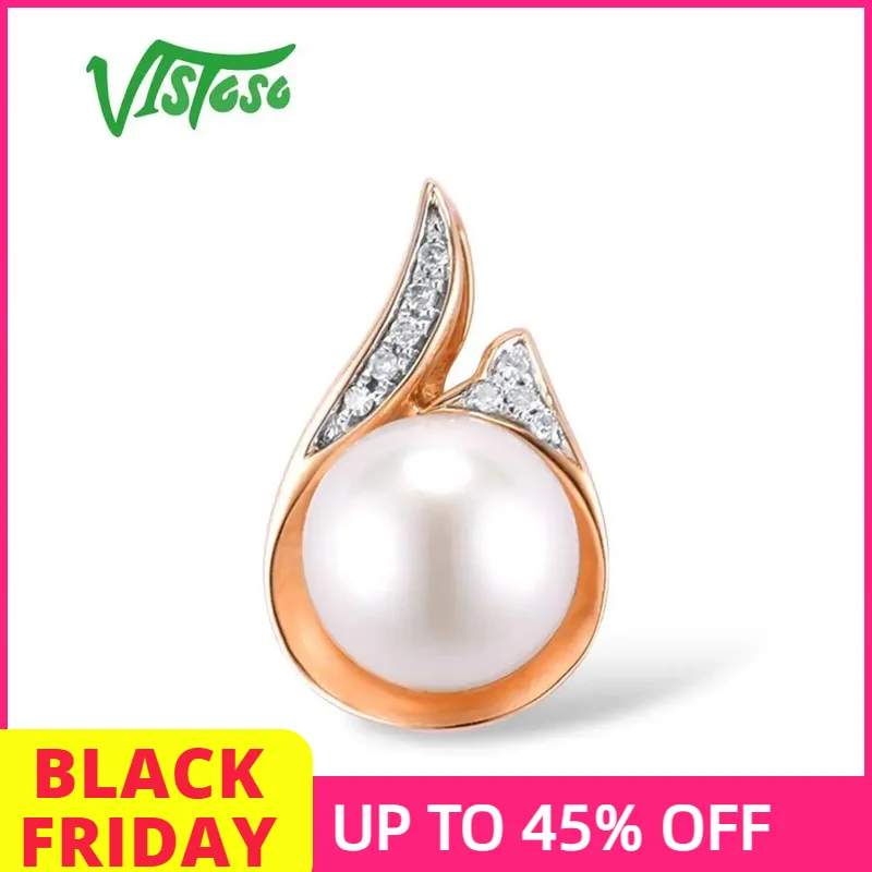 여성을위한 VISTOSO 골드 펜던트 순수한 14K 585 로즈 골드 스파클링 다이아몬드 레이디 파인 쥬얼리에 대한 우아한 담수 진주 펜던트