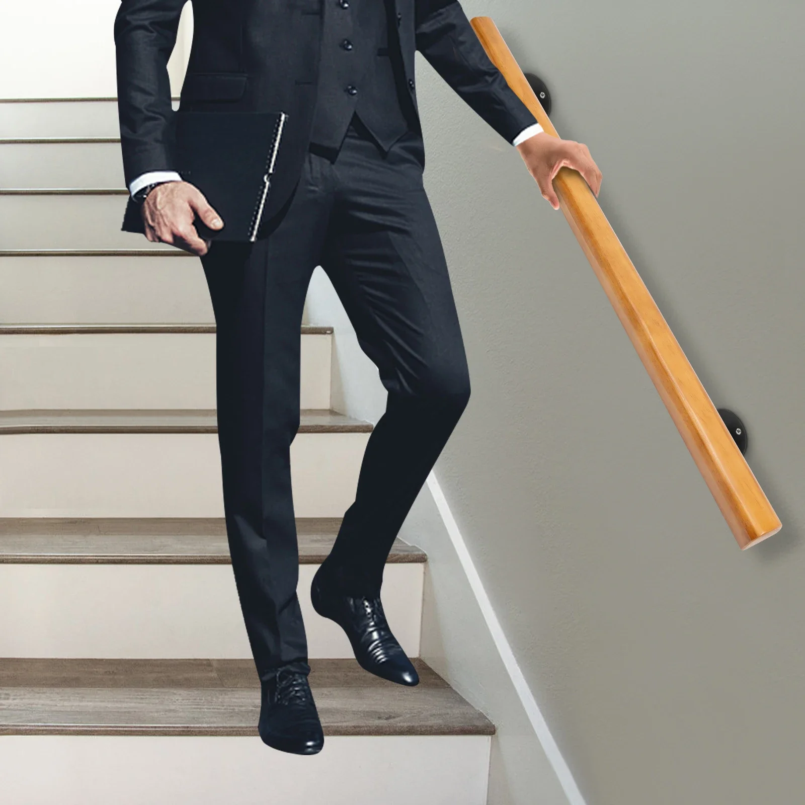 دعامة درابزين للدرج الخشبي بطول 4 أقدام - دعم درابزين الدرج من الصنوبر الصلب الفاخر، نظام درابزين داخلي غير قابل للانزلاق للمنزل