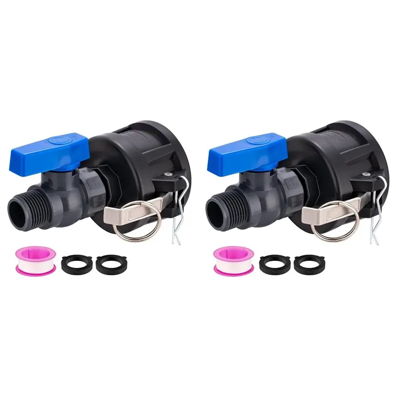 RMWIN-2X IBC Tote Adapter, 2 Inch Cam Lock For 275-330 Gallon IBC Tote Tank, IBC Tote To Garden Hose Fittings Adapter