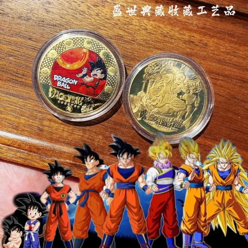 Dragon Ball Personagem de desenho animado Moeda comemorativa de metal Sun Wukong Anime Figura periférica Coleção de moedas Presente atacado