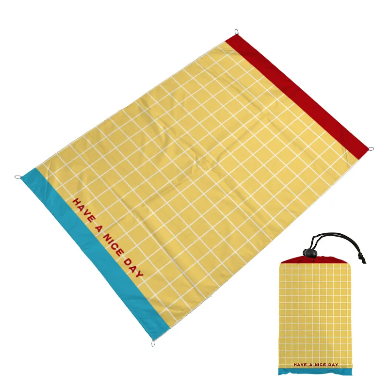 Portable Lightweight Waterproof Beach Mat Outdoor Picnic Camping Rug with Pocket Sunshade Canopy Folding Blanket Tent Floor Tarp
