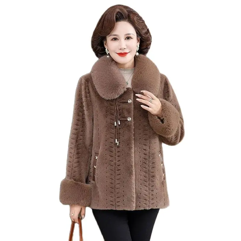 New Noble Middle-aged Mother Winter Mink Fur Coat New Fashion Middle-aged And Elderly Autumn And Winter Leisure Woolen Fur Coat.