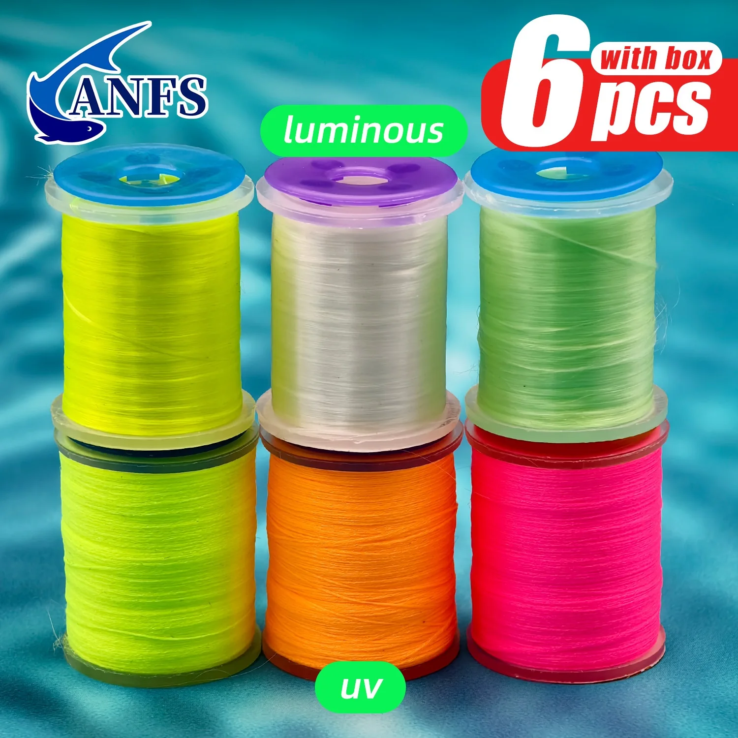 ANFS 6 قطع من خيوط ربط الذبابة بتصميم متنوع، مادة ألياف ربط الذبابة، 3 قطع ليلاً مع 3 قطع تتوهج تحت الأشعة فوق البنفسجية، أفضل هدية للصياد #3