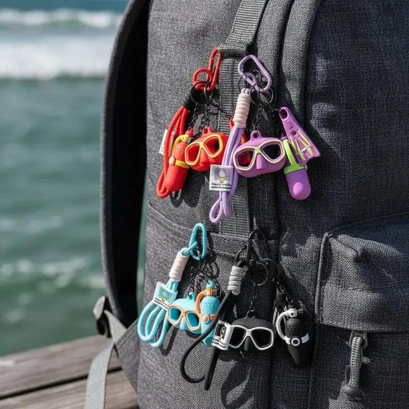 Cute Diving Themed Silicone Keychain With Wrist Lanyard Mini Gear Charms For Divers Daily Use Bag Decoration