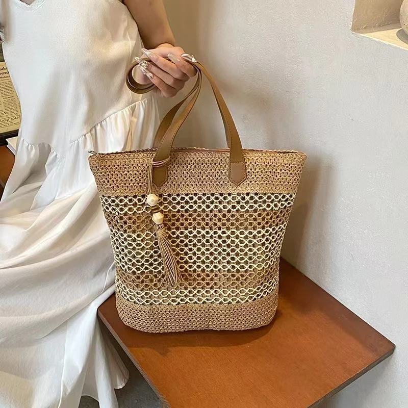 Sommer Stroh Taschen für Frauen Hohe Qualität Rattan Schulter Tasche Reise Handarbeit Gewebt Strand Handtaschen Weibliche Große Kapazität Totes – Detail 13
