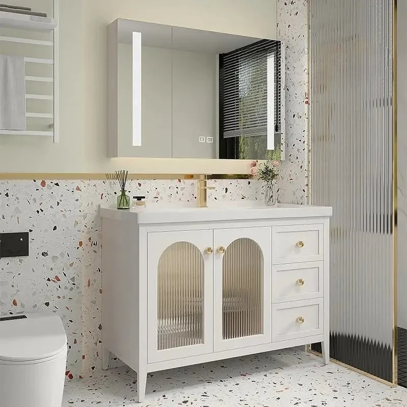 

French bathroom cabinet integrated basin ceramic oak wash basin cabinet combination washstand new floor high-end