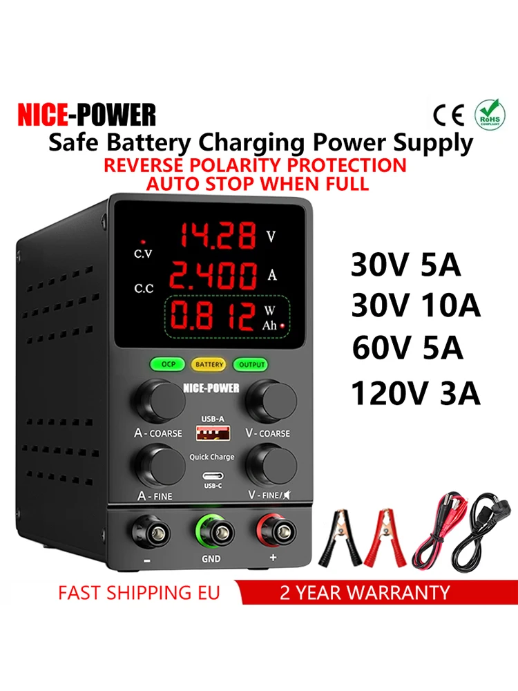 Professionele batterij opladen Lab DC voeding 30V 60V 120V Verstelbare Laboratorium OCP OUTPUT 12V 10A Oplader voor elektrische voertuigen 500w lettertype 12v voeding Omgekeerde - afbeelding 2