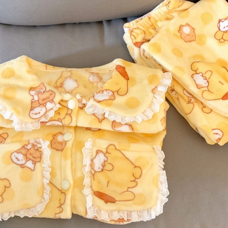 Hot Sell Pompom Purin Cartoon Flannel Pajamas Velvet Sleepwear Warm Soft Plush Pajamas Women Winter Home Clothes Christmas Gifts