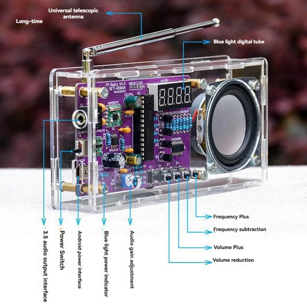 DIY FM Radio Electronic Kit Adjustable Frequency 87.5-108MHz with Sspeaker Digital Display DIY Soldering Project B