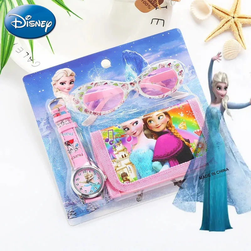 New Disney animation Frozen watch Minnie doll children\'s wallet watch glasses toys set cartoon Mickey watch boys girls gift