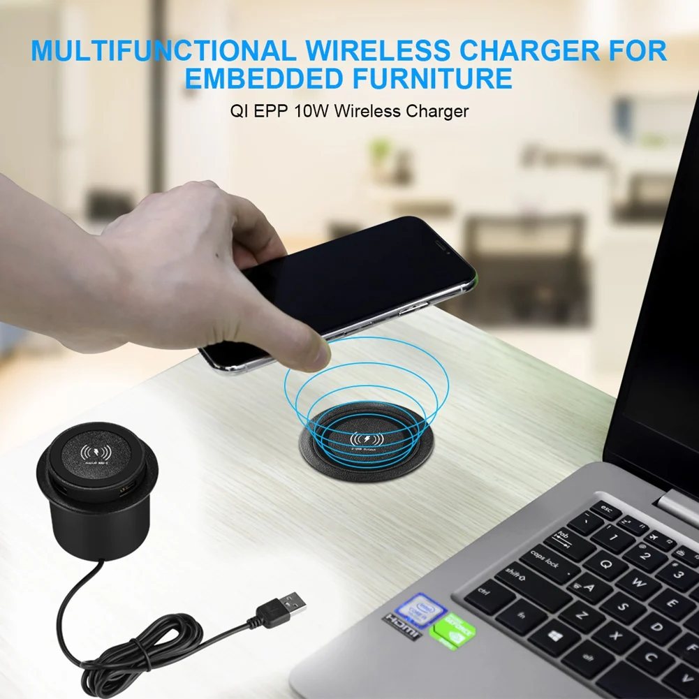 B03B-10W Fast Wireless Charger -Up Desktop Embedded Fast Wireless Charger With USB Port Universal For Smartphone