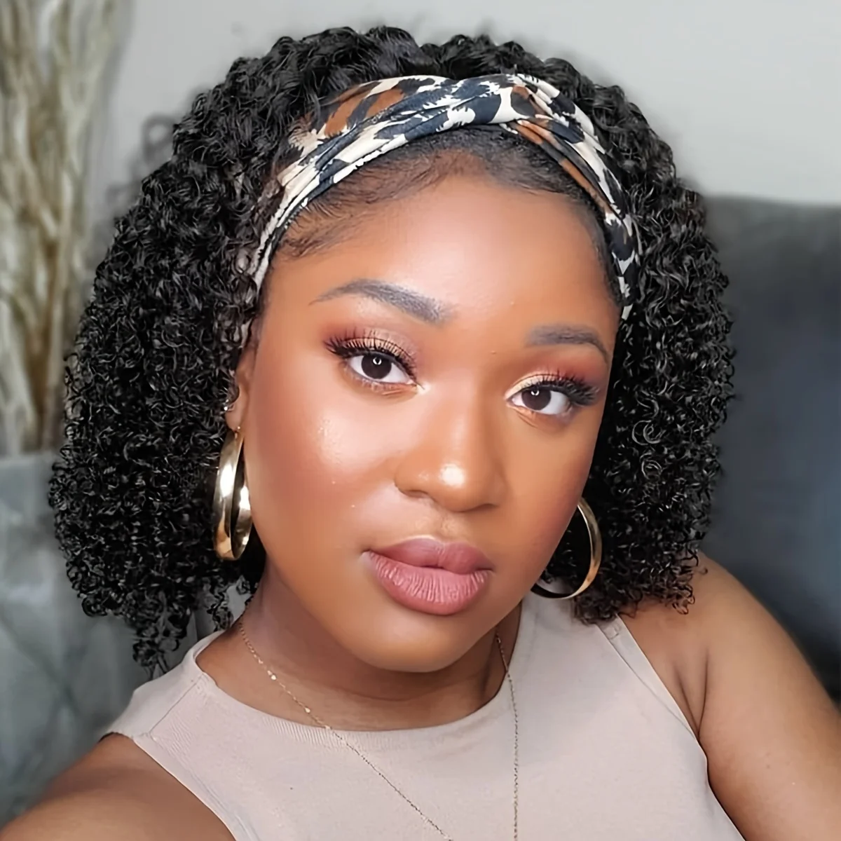 

kinky curly bob short human hair wig headband wig 10-14inch 200% density natural black color machine made daily party cosplay