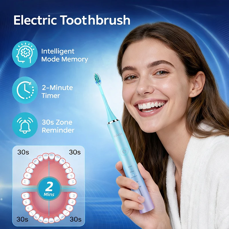 

YUNCHI Electric Toothbrush 2-Minute Timed Waterproof Toothbrush With 5 Modes Rechargeable 45 Day Battery Life Whitening Teeth