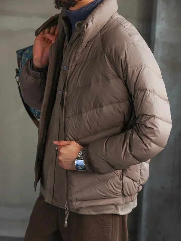 

Мужская легкая пуховая куртка с воротником-стойкой, зимняя теплая базовая модель в американском ретро-стиле, на молнии, верхняя одежда