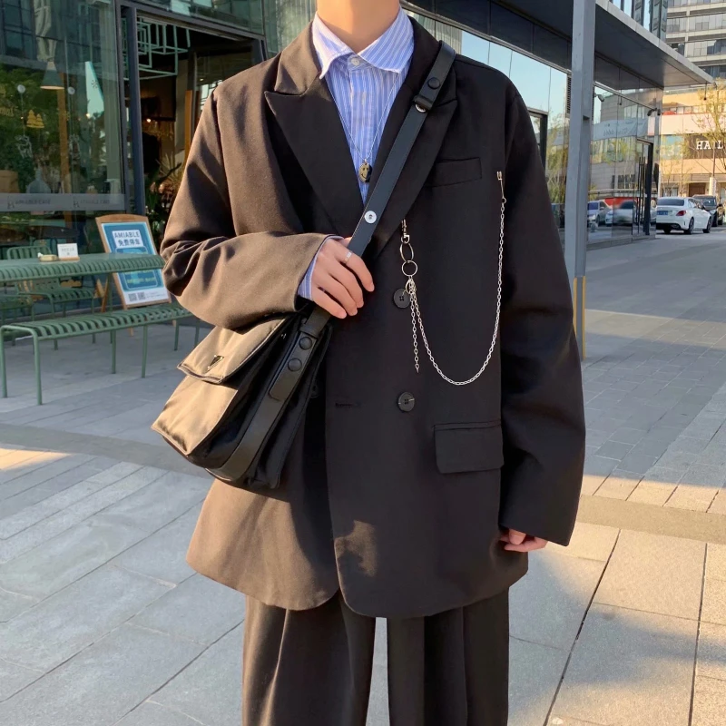 Blazer Men High Street Advanced Fashion Chain Spring Autumn Solid Color Handsome Japanese Style Teenagers All-match Baggy Casual