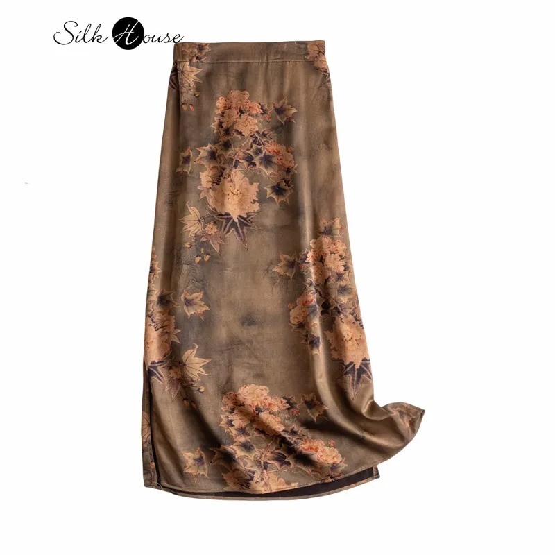 

40MM Heavy Weight 100% Natural Mulberry Silk Fragrant Cloud Yarn New Chinese National Style Versatile Mid Length Bag Hip Skirt