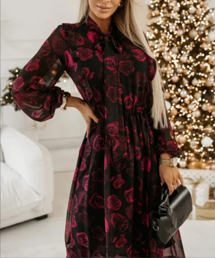 

Floral bow waist cinching dress