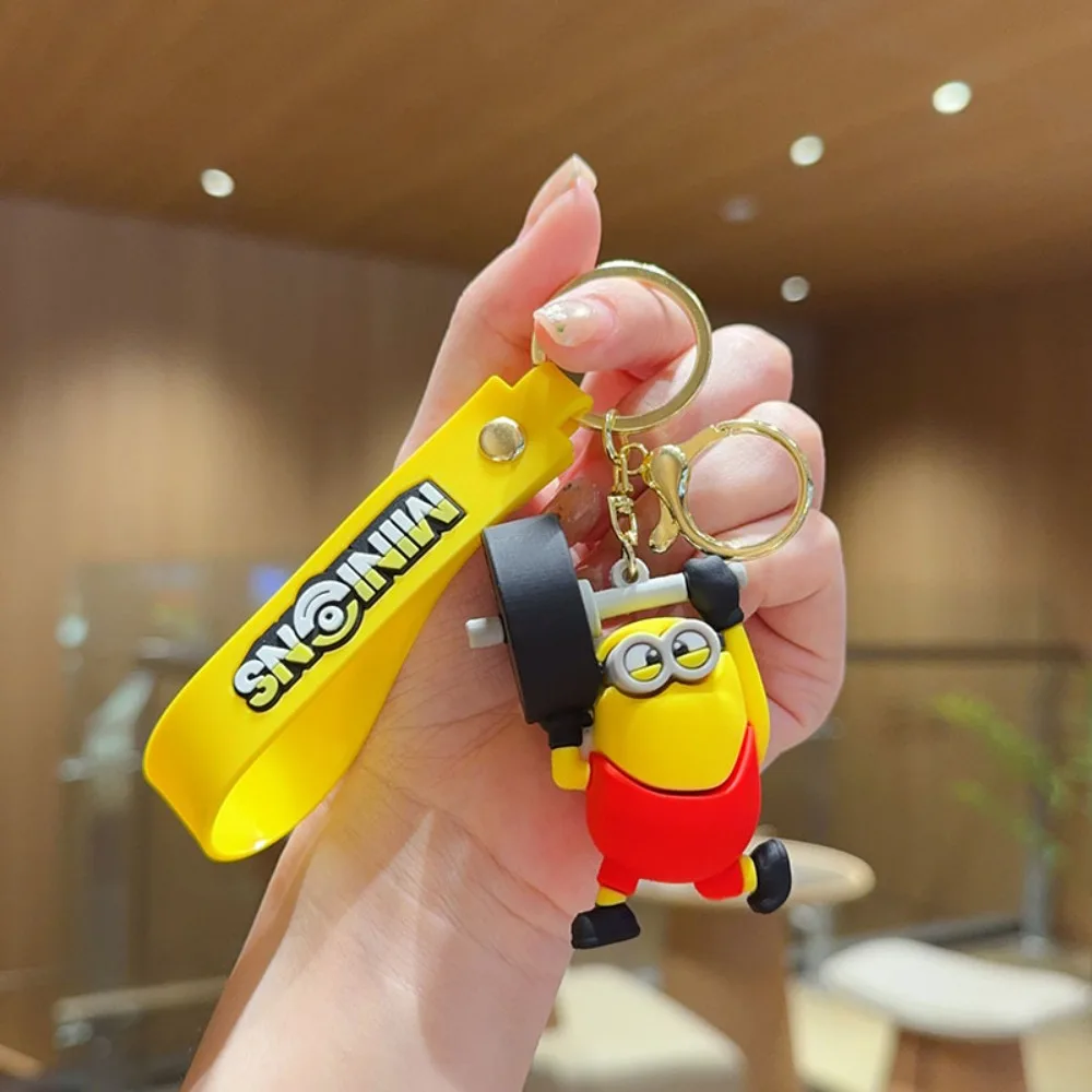 In Stock Sport Style Minions Keychain Bob Stuart 3D Silicone Doll KeyRing Cute Car Key Chain