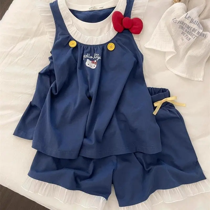 Sanrio Hello Kitty Sexys Outfits Camisón para mujer, pantalones cortos de pijama, pijamas sin mangas, ropa de dormir de dibujos animados Kawaii, traje de verano para el hogar