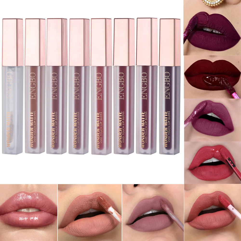 Engbo 8Pcs Lippenstift Set Fluweel Matte Lipgloss Set Langdurige Waterdichte Lip Glazuur Non-Stick Cup Lipgloss Make-Up Set Cosmetisch