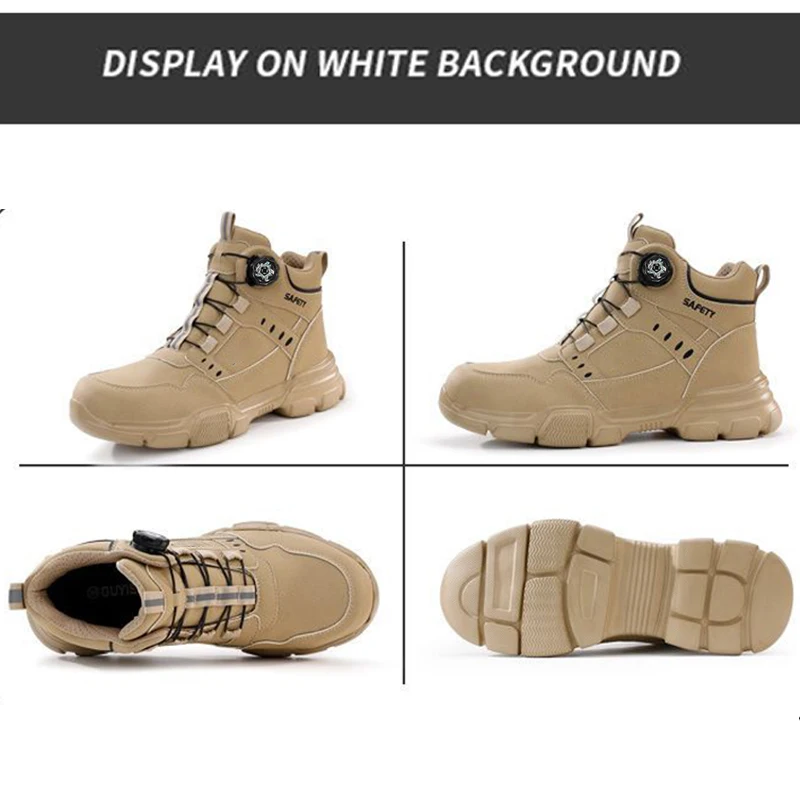 Water Repellent Leather Safety Boots for Men, Lightweight Steel Toe Anti-Smash Anti-Puncture Durable Industrial Outdoor Work Boo - view 6