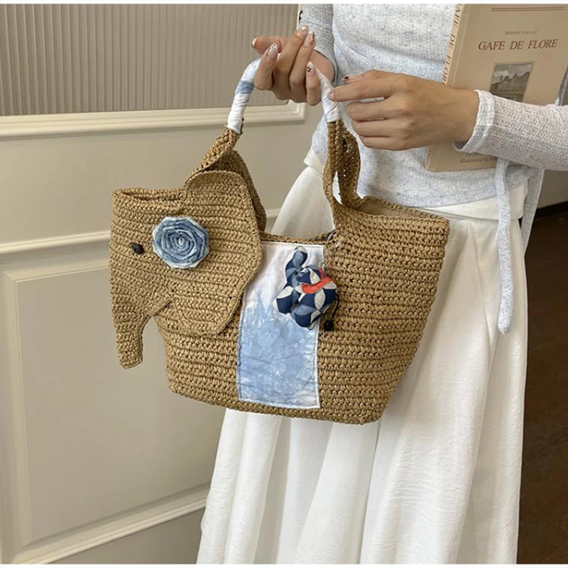 Elefantenförmige Schultertasche, Damen-Raffia-Strohtasche, Sommer-Strand-Urlaubstasche, Modische Chic-Tasche – Detail 14