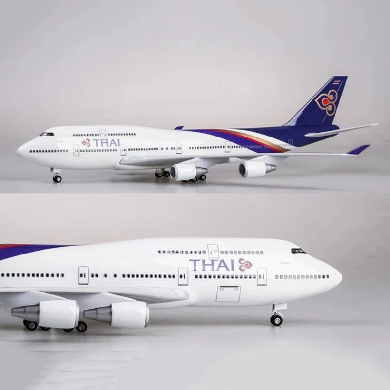 1/150 Scale B747 Airplane Model Thailand Thai Airline 47cm Diecast Resin Airplane With Led Lights And Wheels For Decoration Gift