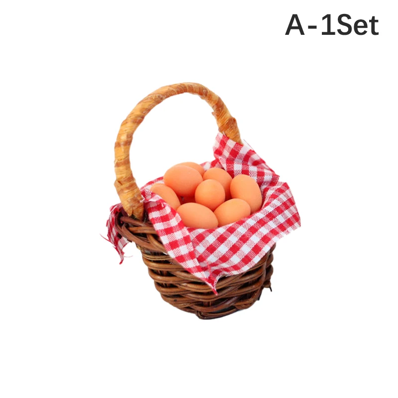 1/12 Scale Dollhouse Furniture Storage Basket Vegetable Food Hand-woven Frame Dollhouse Miniature Decoration Kids Gift