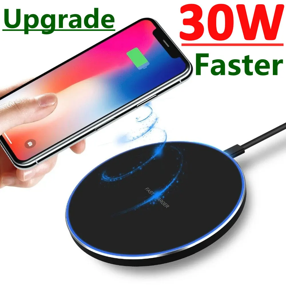 Mini 30W Fast Wireless Charger For Samsung S22 S21 Note 20 Type C Charging Pad for iPhone 14 13 12 11 XS XR X 8 Airpods 3 Pro 2