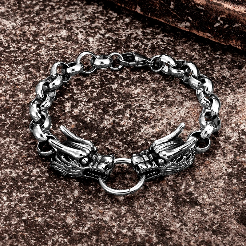 Trend Hip-hop personality men dragon head pattern chain bracelet fashion Stainless steel Cuba hand chain For boyfriend Gifts Hot