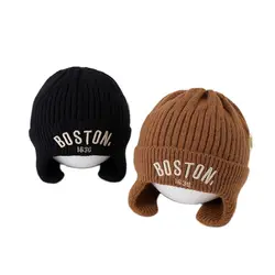 Doitbest Baby Kids Beanies Winter Hat BOSTON Letters Child Knit Beanie Crochet Hats Warm Boys Girls Accessories Earflap Caps