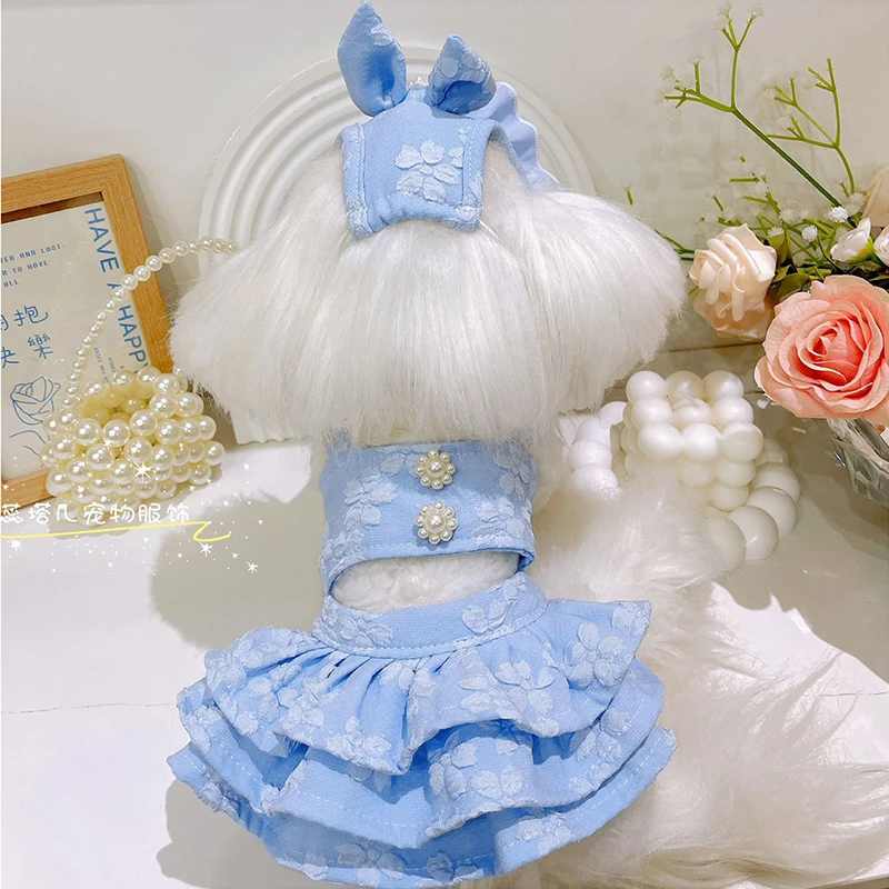 2026 Ultra Small Pet Clothing Women's Dog Dress Summer Style Camisole Fake Two-Piece Fluffy Skirt Backless Dogs Clothes And Hat