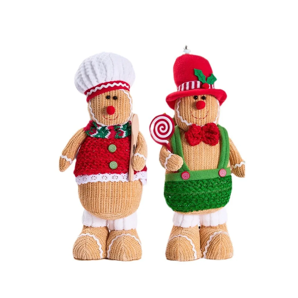 Christmas Gingerbread Man Standing Figure Christmas Couple Chef Hat Dwarf Doll Window Decoration