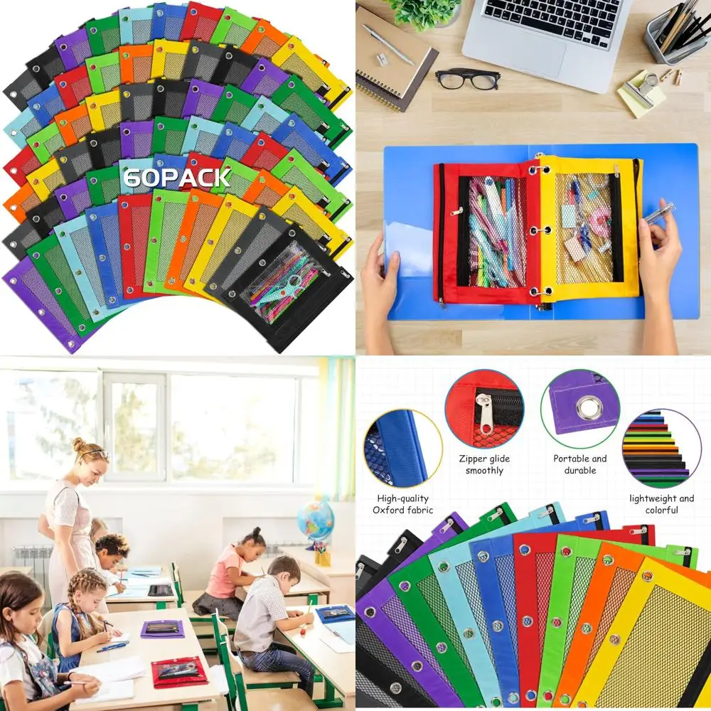 paquet-de-60-pochettes-a-crayons-en-vrac-pour-classeurs-a-3-anneaux-sacs-a-crayons-durables-a-fermeture-eclair-pour-une-utilisation-en-classe-solution-de-rangement-ideale-pour-l'ecole