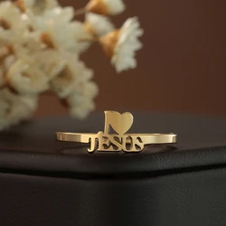 Kinitial I Love Jesus Lettrt Finger Ring Women Christian Stainless Steel Jewelry Religious Open Rings Gift