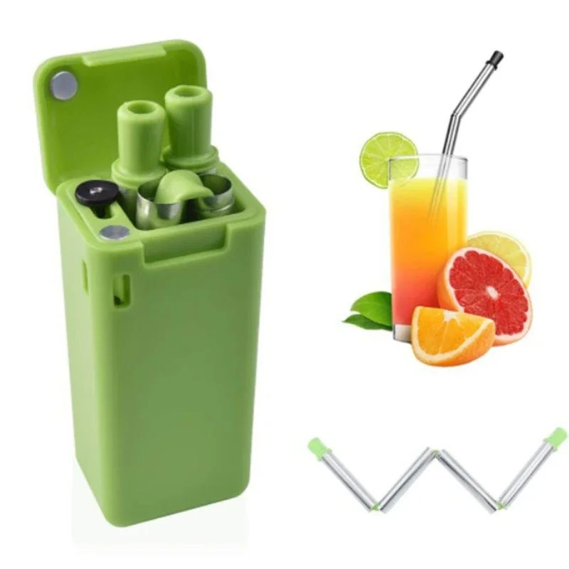 

Reusable Metal Folding Collapsible Drinking Straw Portable Cleaning Brush Set Food-grade Stainless Steel + Medical-grade TPE Par