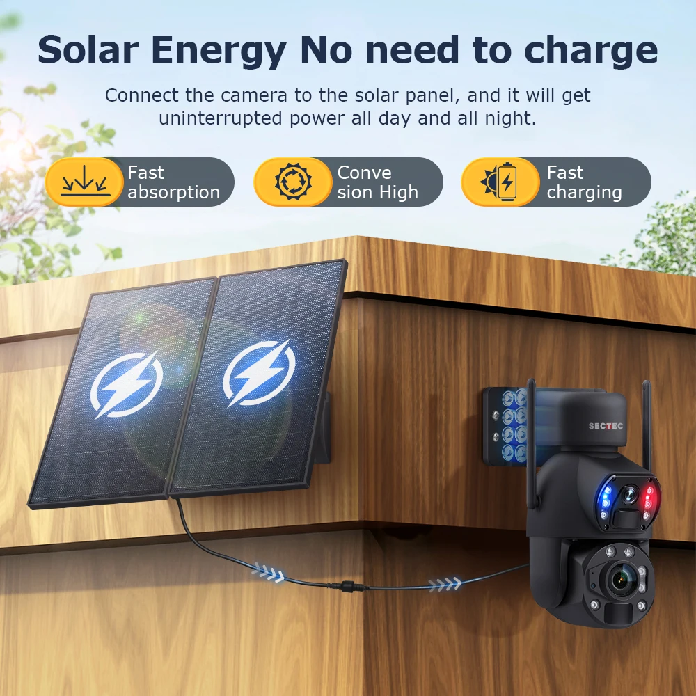 SECTEC 24/7 ساعة تسجيل 20 واط لوحة طاقة شمسية IP66 بطارية كبيرة عرض مزدوج Ubox بصري 36X تكبير خارجي 4G واي فاي نسخة كاميرا تلفزيونات الدوائر المغلقة