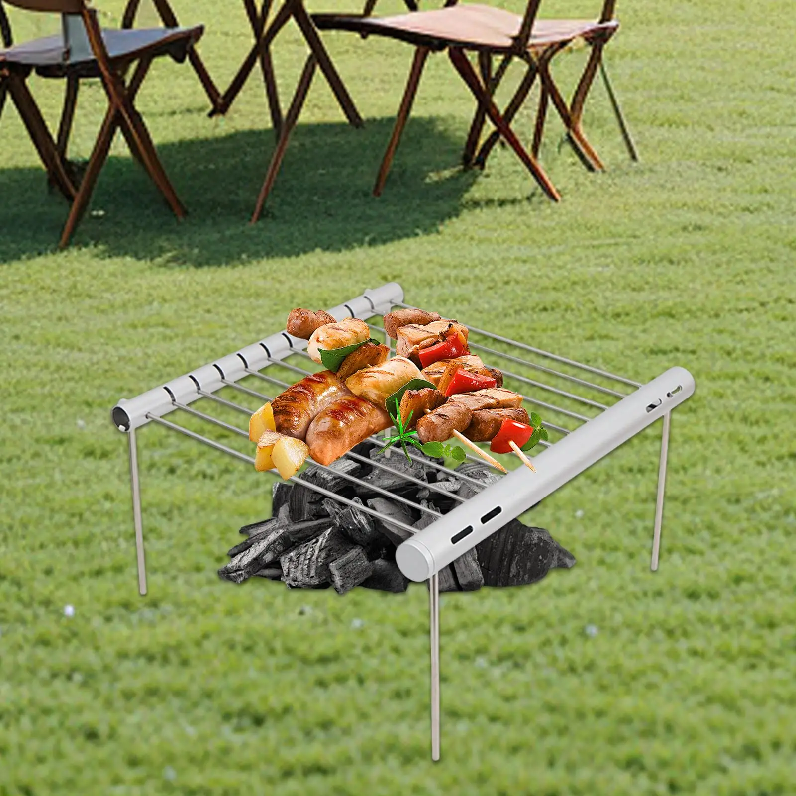 Removable Stove Stand Stainless Steel Multifunction Stable Assembly Grill Rack for Camping Barbecue Backpacking Fishing Picnic