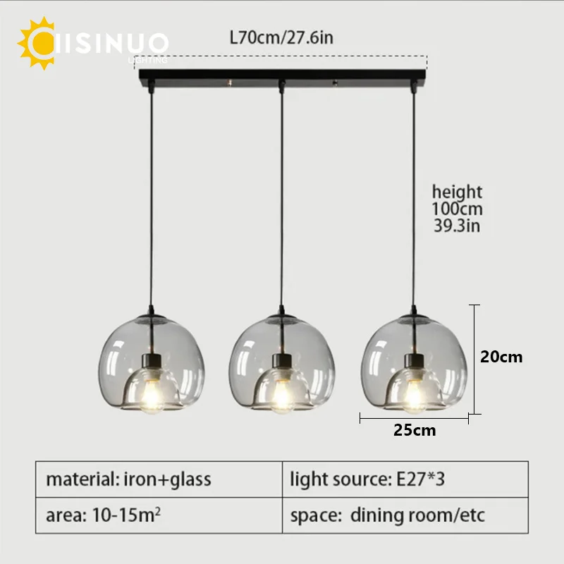 Minimalist Glass 3-Light Pendant Lamp Luxury Designer Adjustable Ceiling Light for Home Dining Table Bar Kitchen Lighting Fixtur