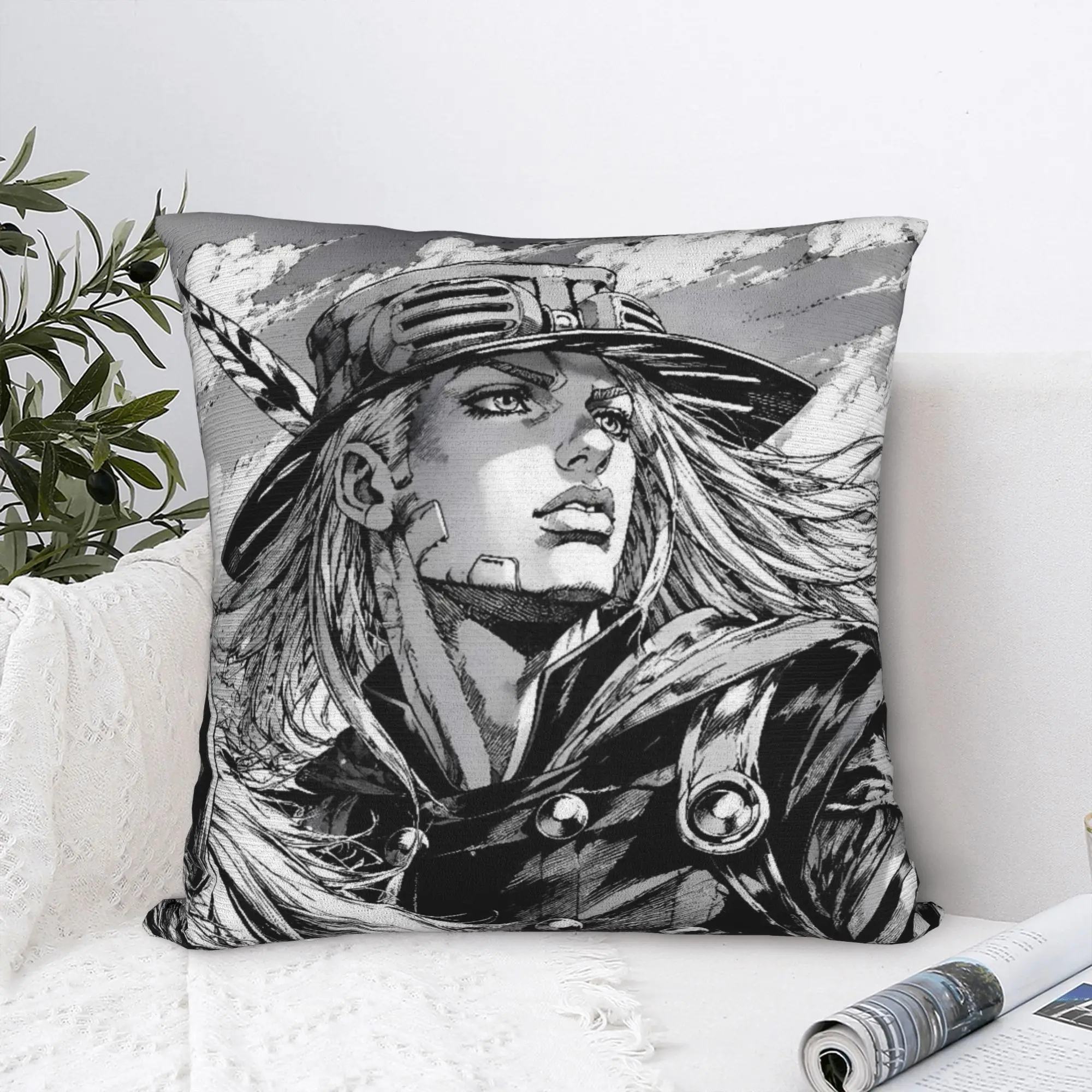 Jojo Steel Ball Run Pillow Cover  Square Cushion Cover Vintage Pillow Case For Living Room Bed Chair