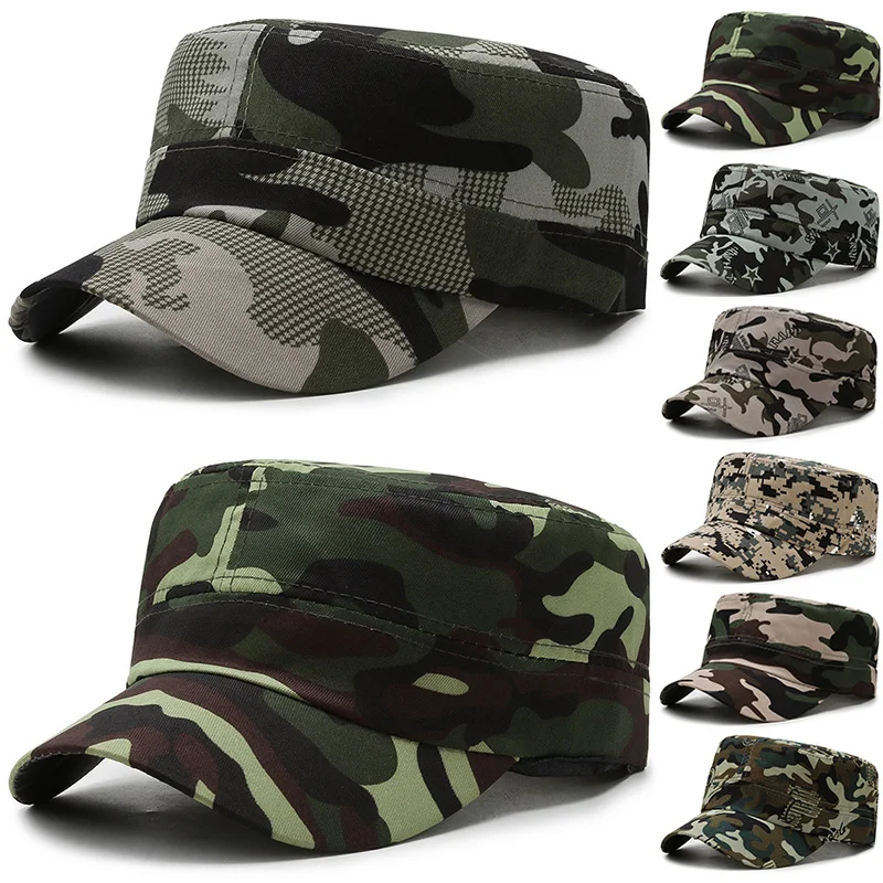 New Men's Caps Unisex Adjustable Camouflage Flat Top Hat Summer Outdoor Sun Hat Fishing Hats Fashion Baseball Cap Free Shipping