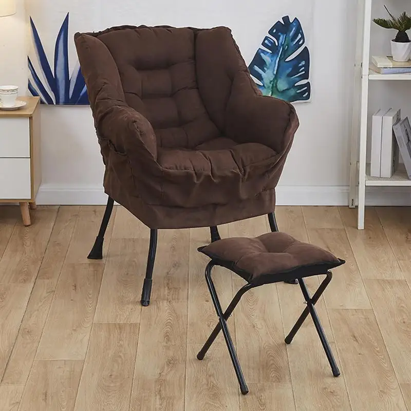 Armchair With Footrest Brown Soft Reading Chair With Folding Ottoman Comfortable Rest Supplies Strong Load Bearing Lounge Chair