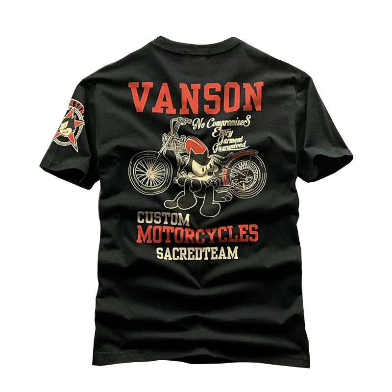 T-Shirt Men Vanson Custom Motorcycles SacredTeam Retro Graphic Summer Casual Comfortable Short Sleeves