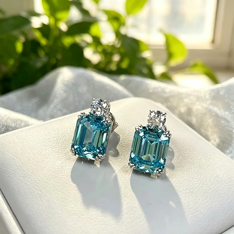 Luxury Simple Stud Earrings Blue CZ for Lady Daily Wear Ear Accessories Teens Low-key For Women Earrings Statement Jewelry