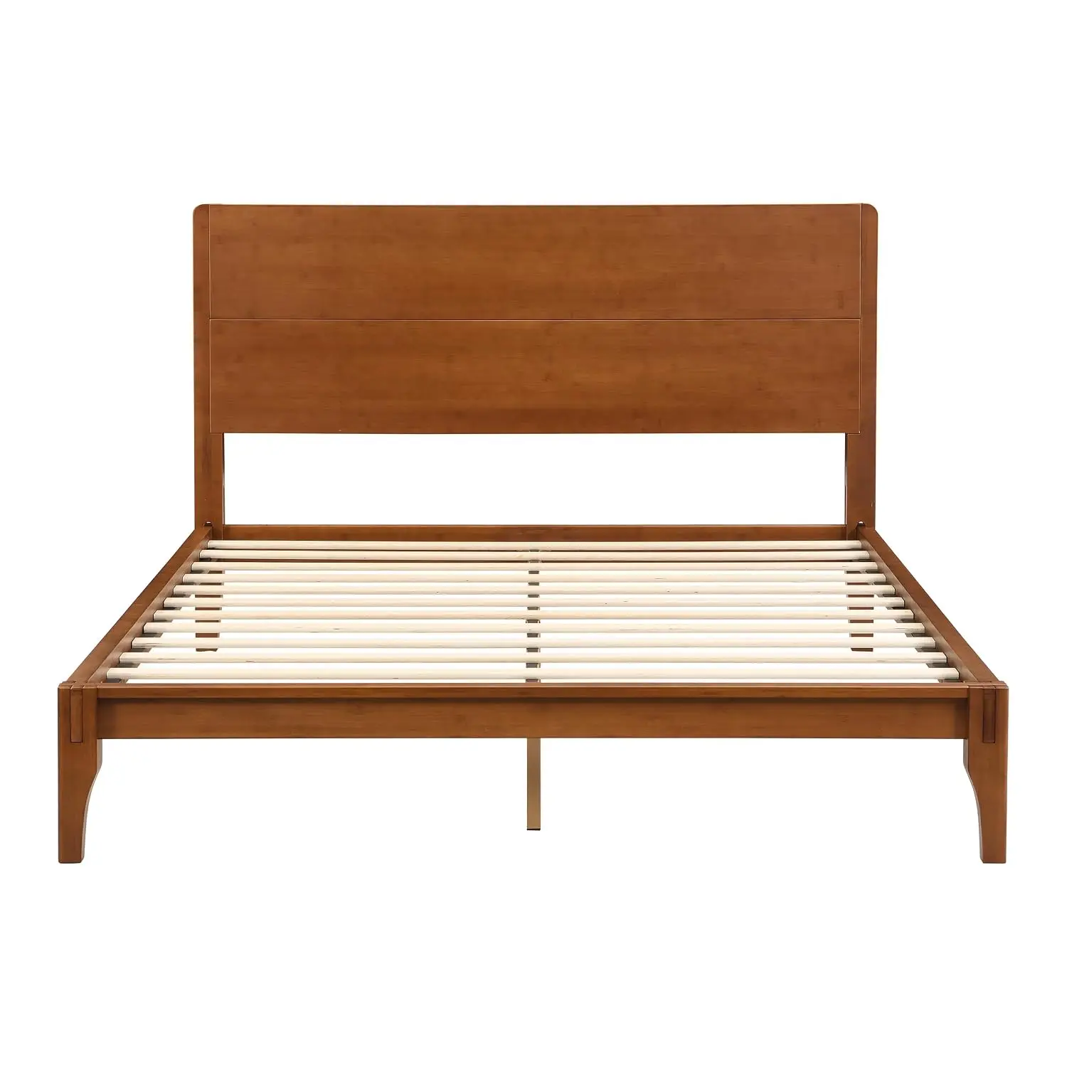 Queen Size Bamboo Platform Bed Frame with Tall Headboard, Brown | Mid-Century Modern Solid Bedframe Queen-Size,, Customized - view 5