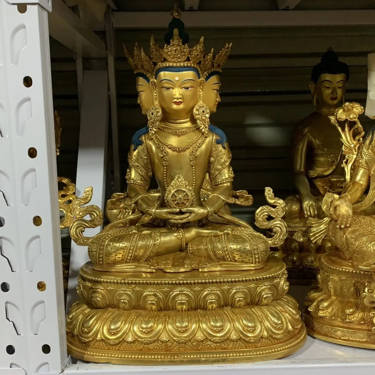 15-Inch Rulai pure copper gilt Buddha statue Tibetan tantra one foot five high 46 cm four sides and two arms Buddhist relic