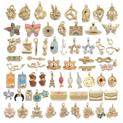 Sweet Lovely Cat Flower Butterfly Crystal Enamel Beads Gold Color Charms for DIY Jewelry Making Dangle Earring Necklace Findings