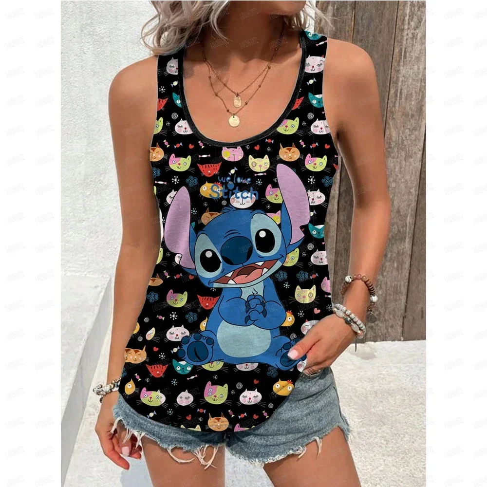 Women\'s vest Disney Stitch 626 loose summer sleeveless vest street clothing summer womens beach style vest tank top  y2k tops