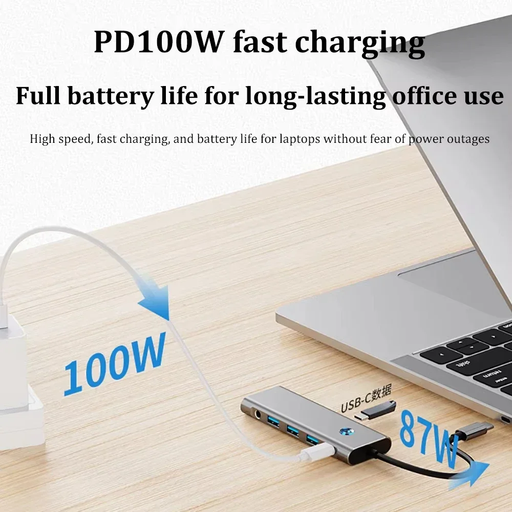 محطة إرساء USB C 9-IN-1 TYPE-C HUB إلى HDMI 4K 60 هرتز مع زر إيقاف الشاشة USB 3.0 5Gbps HUB 100W شحن سريع لجهاز MacBook