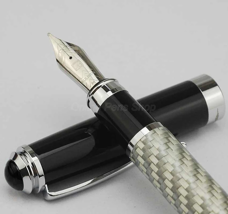 

Fuliwen Metal Gray Carbon Fiber Mesh Pattern Fountain Pen Broad Nib 0.7mm Professional Stationery Supplies Writing Tool Gift